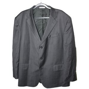 Oscar De La Renta Men's Blazer Suit Coat 48R 43W Gray Stripped 100%‎ WOOL